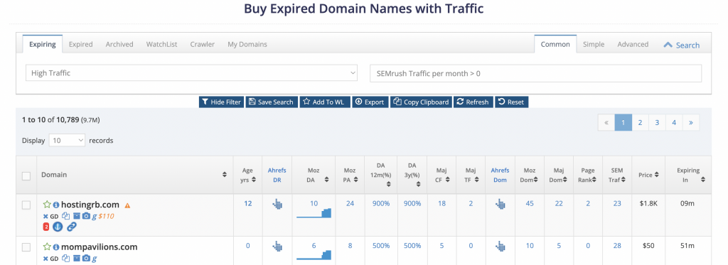 High traffic domains domcop