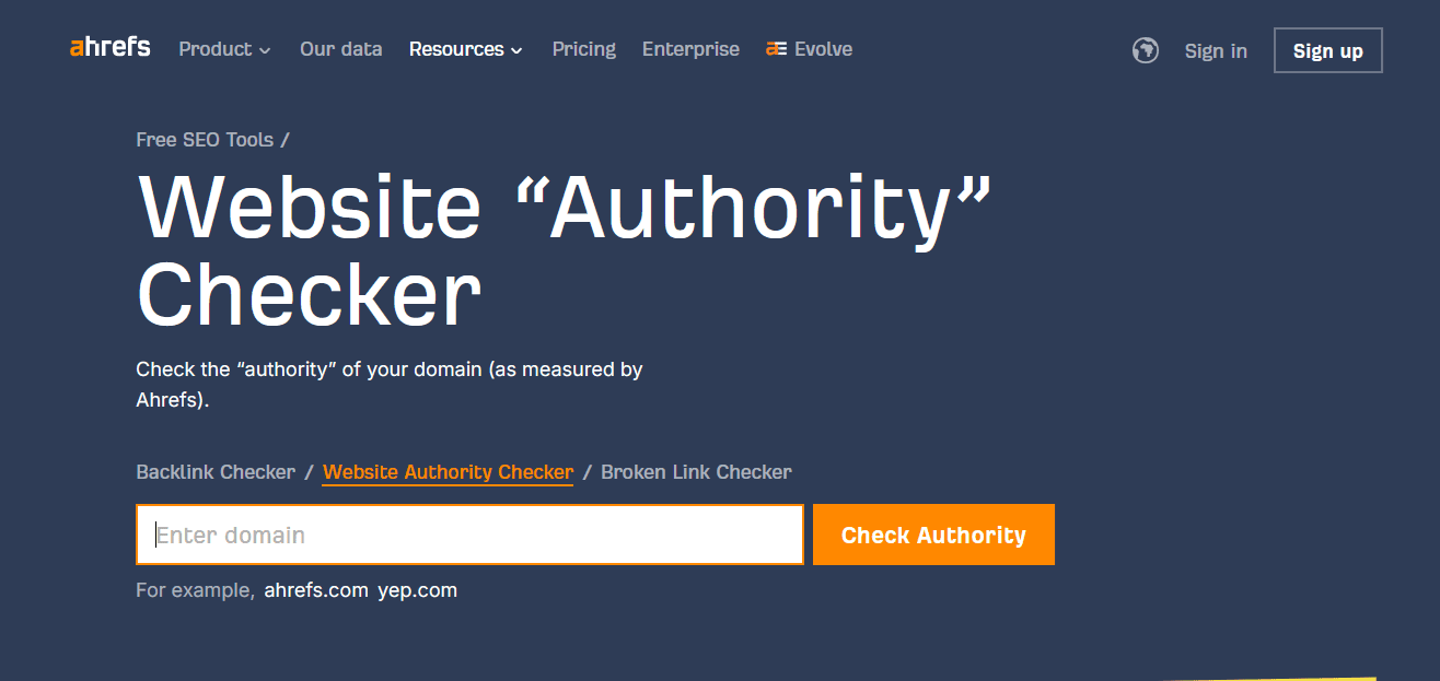 Ahrefs website authority checker