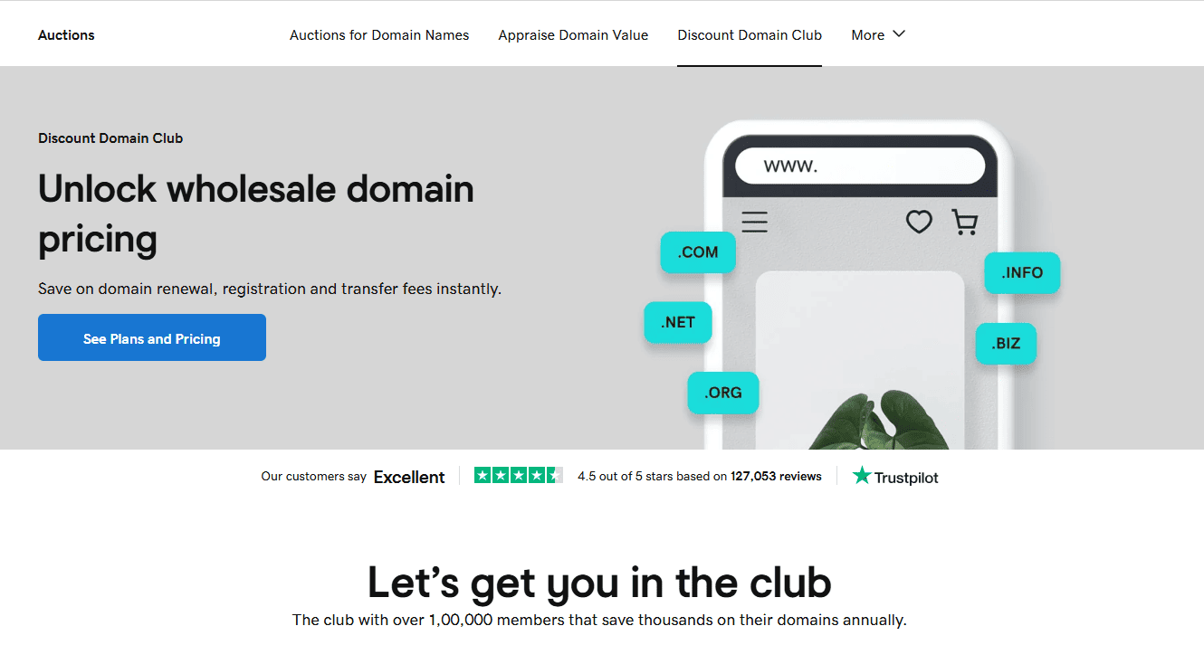 GoDaddy Auctions Discount Domain Club