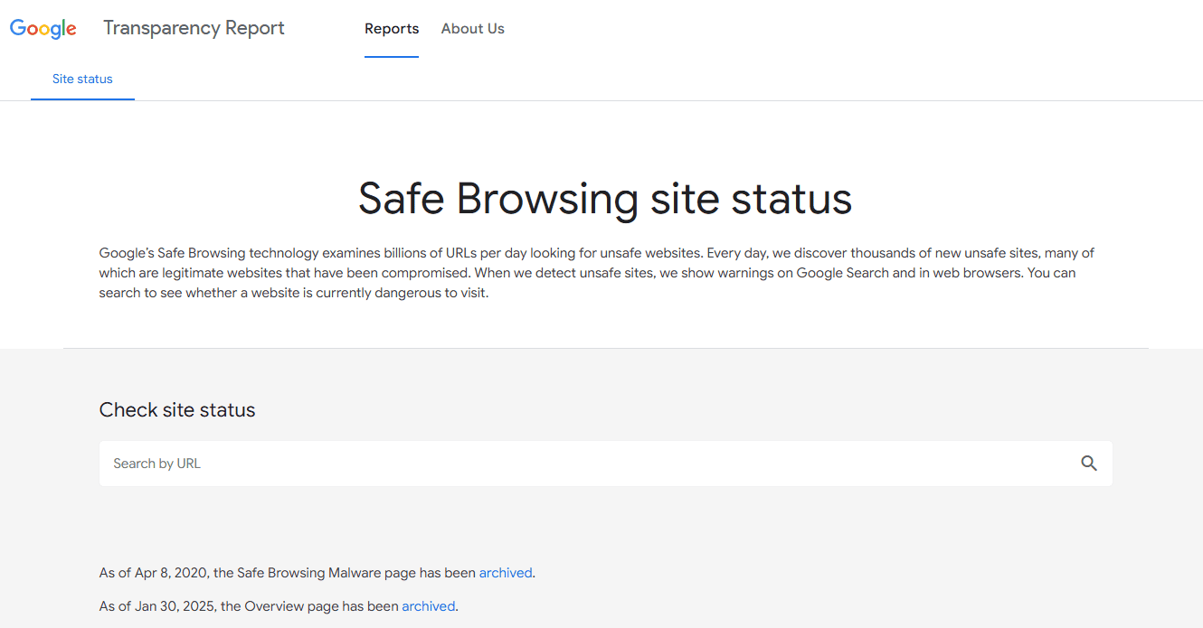 Google Safe Browsing Site Status