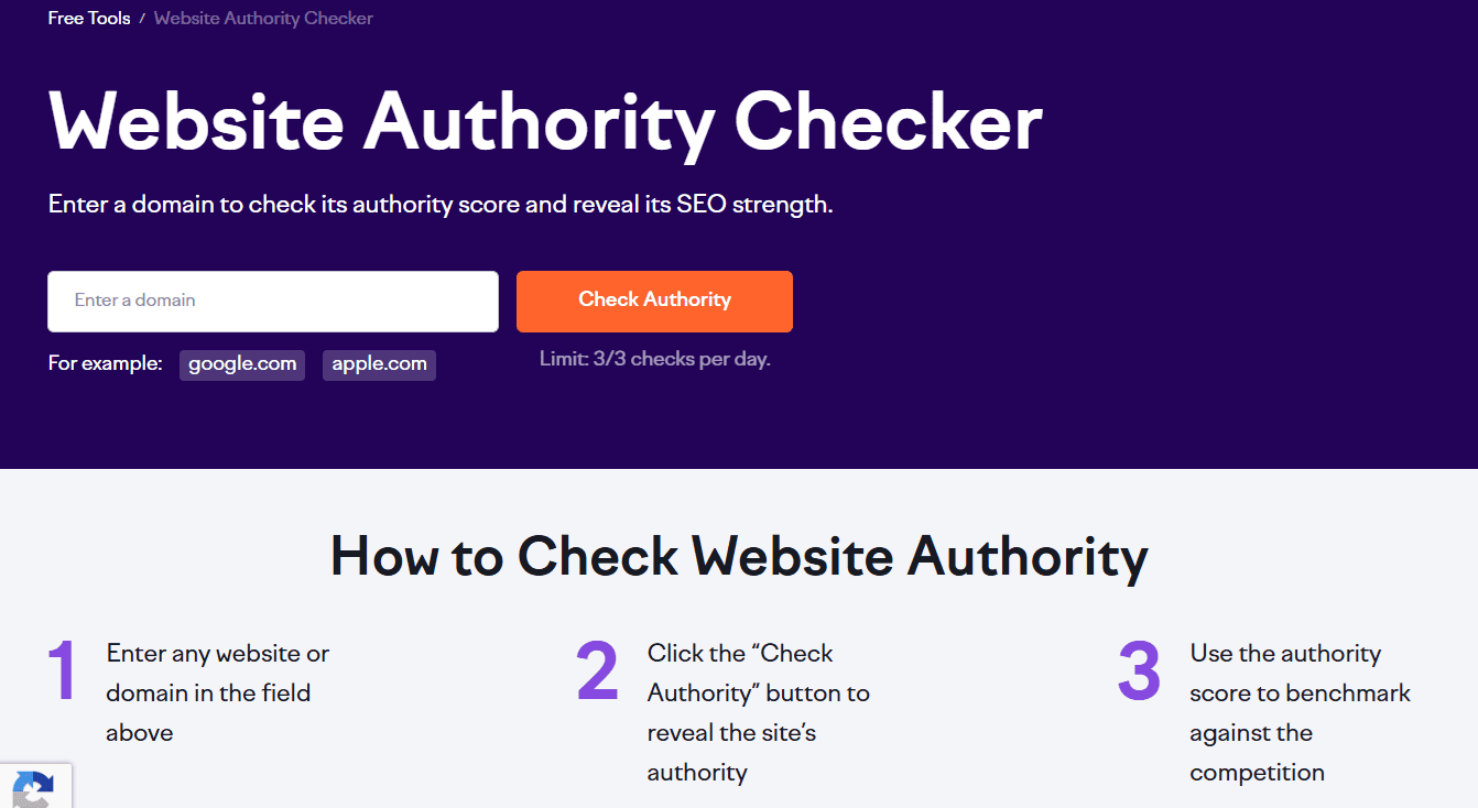 SEMrush Website Authority Checker