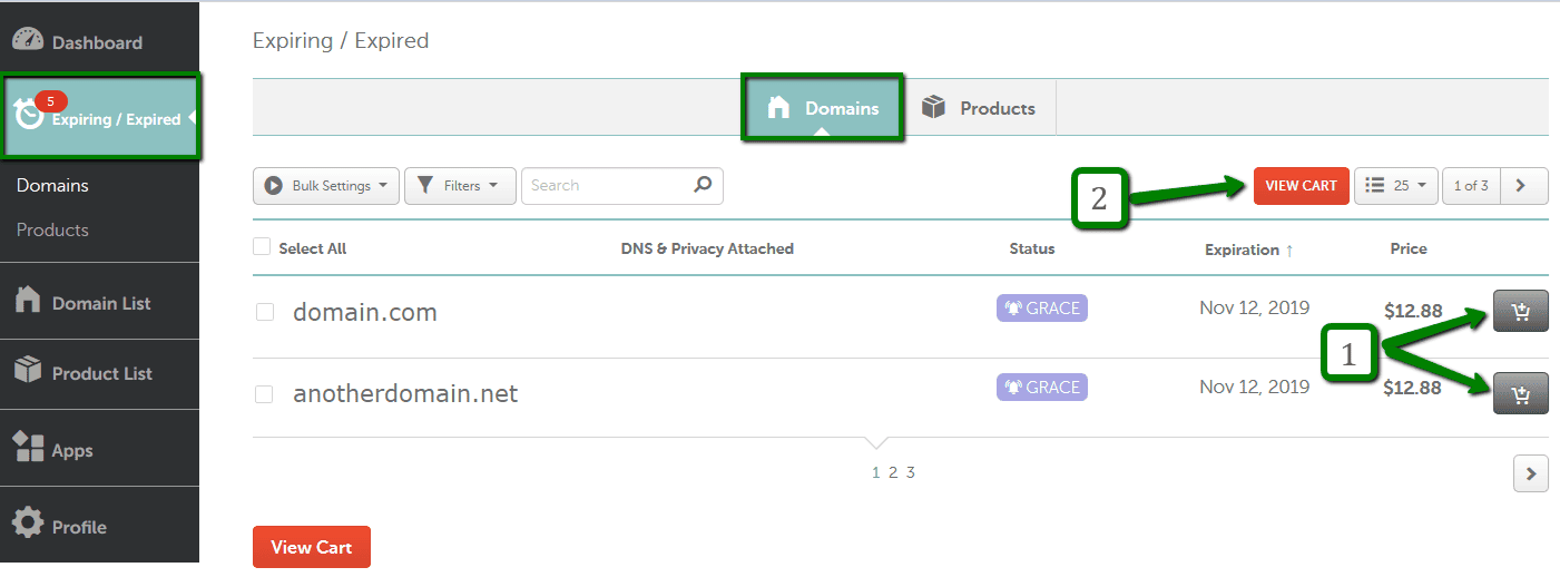 Renewing expired domains on Namecheap