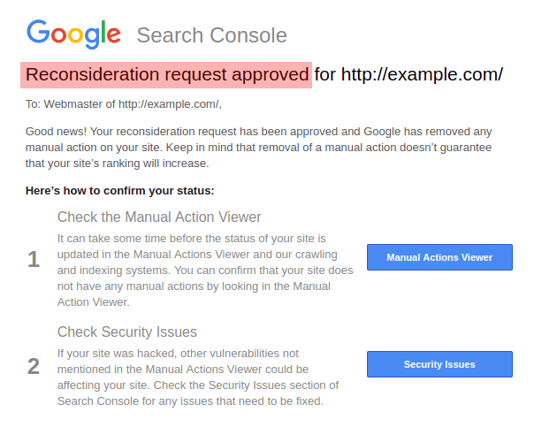 Reconsideration request in Google Search Console