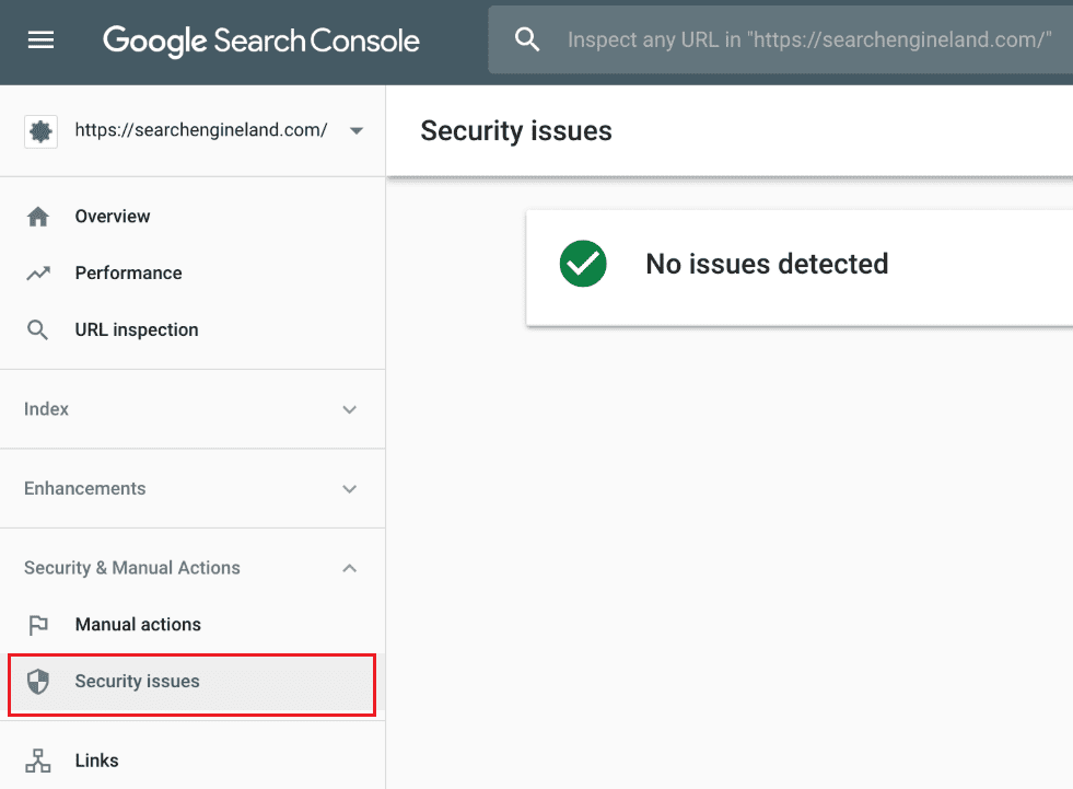 Security issues tab in Google Search Console