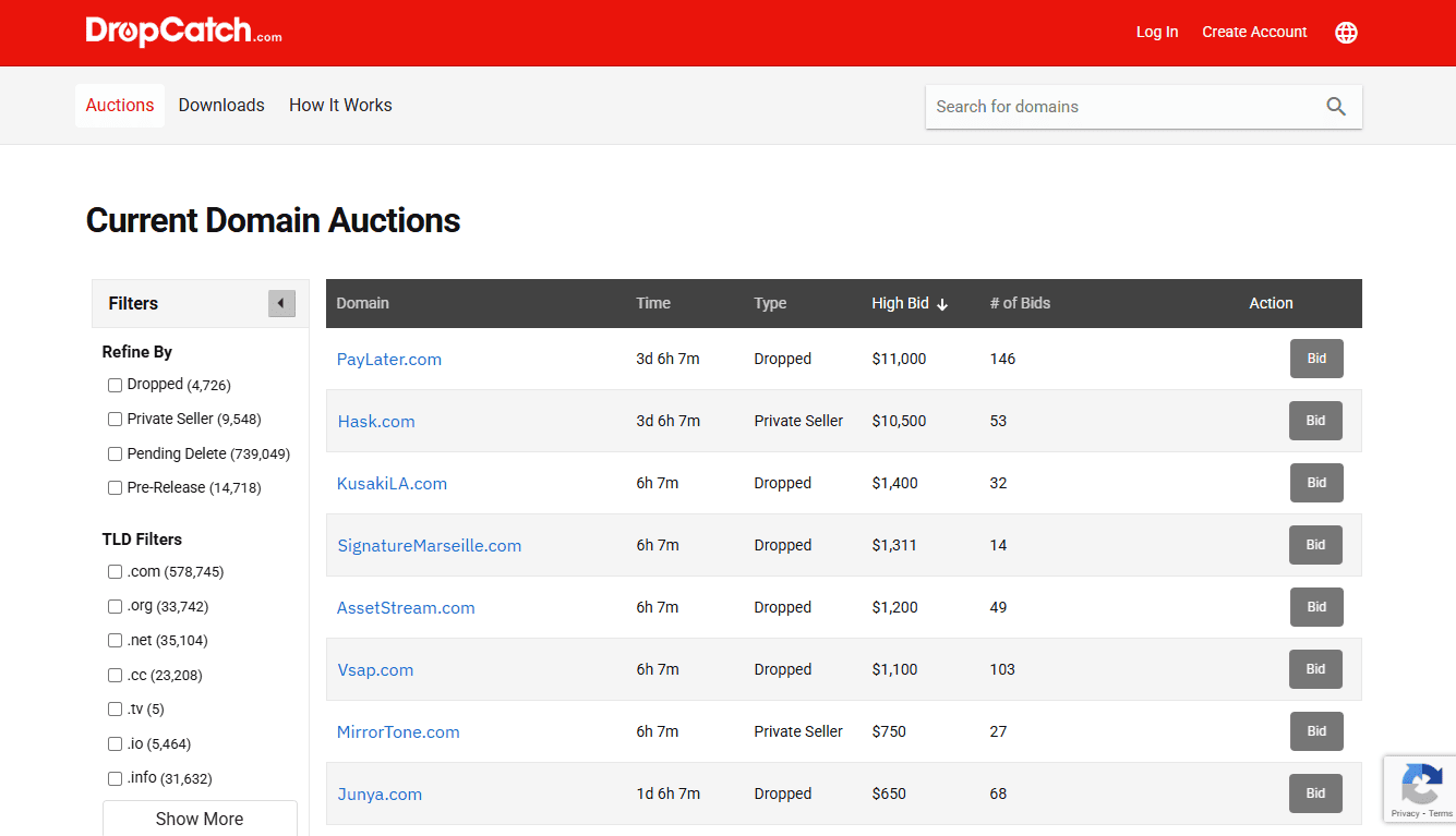 DropCatch tool used for catching expired domains through a large registrar network