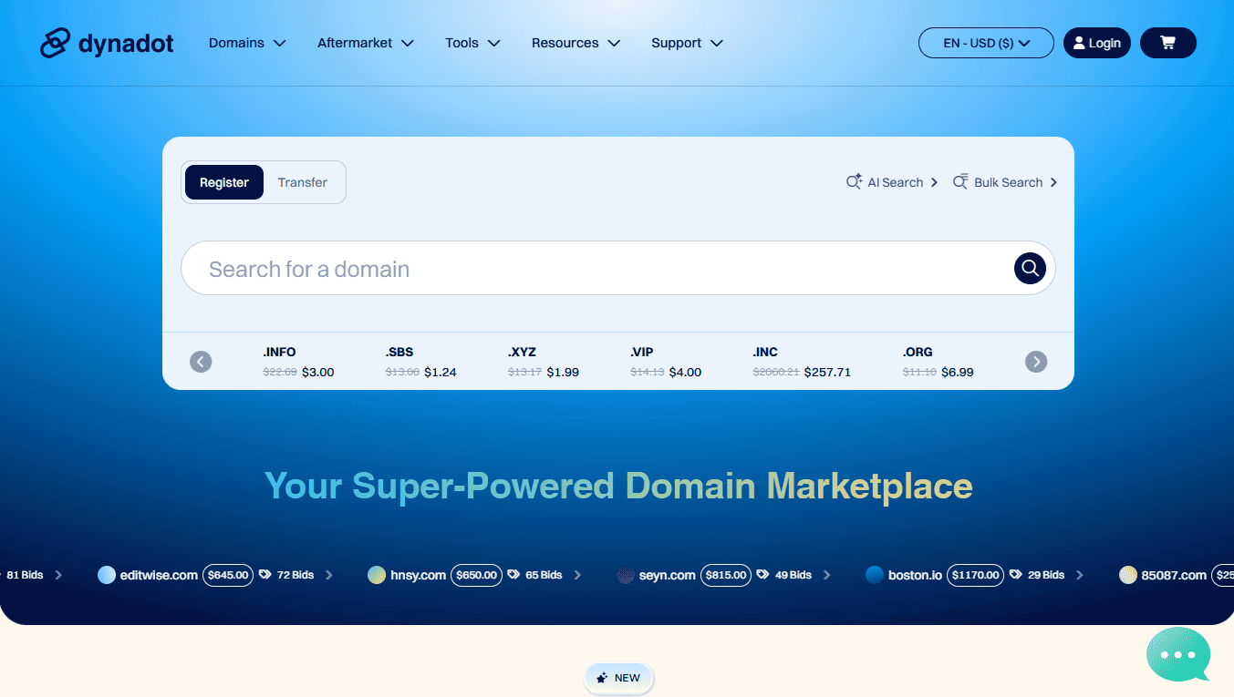 Dynadot dropcatching tool popular with users searching for premium domains such as .ai and .io