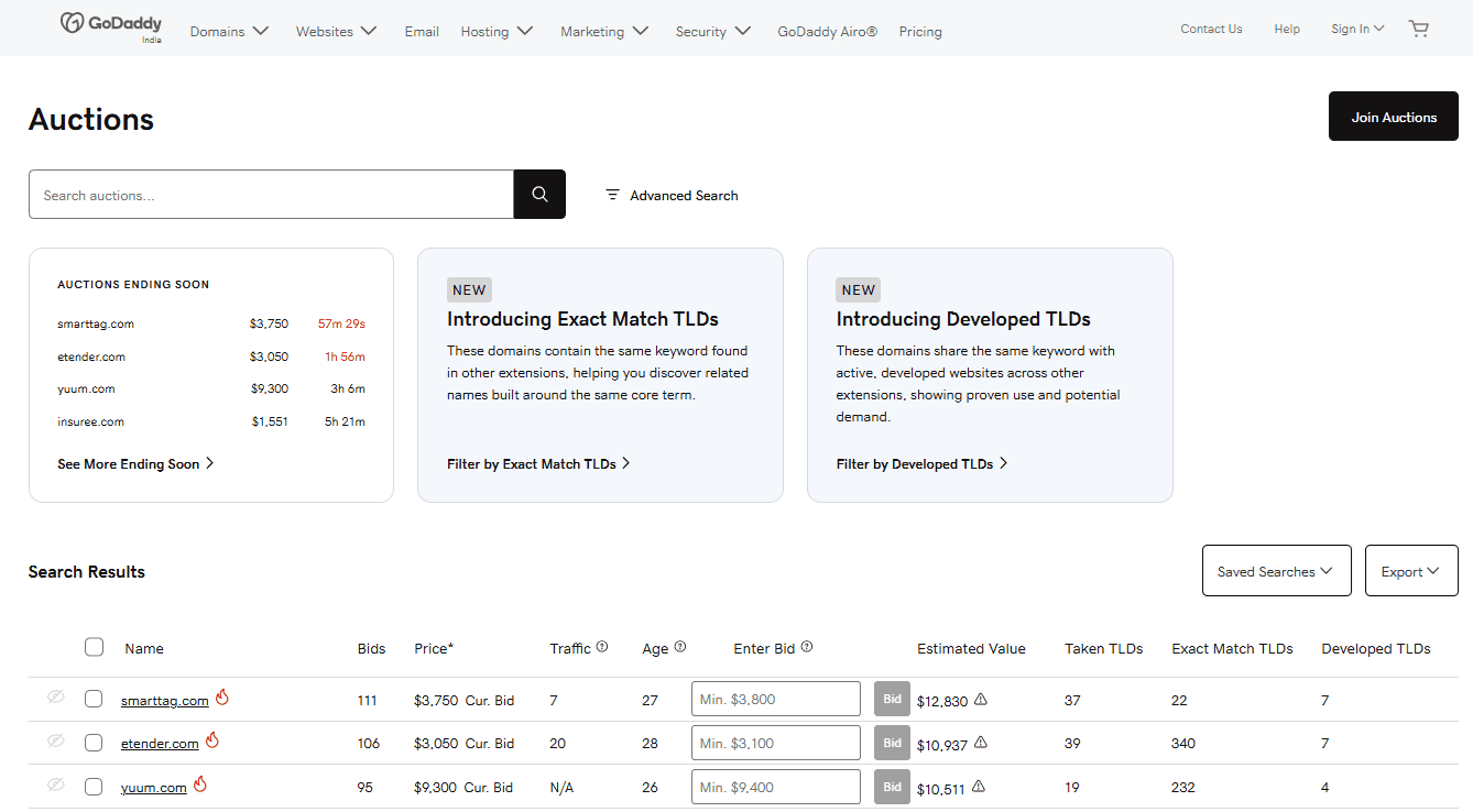 GoDaddy Domain Auctions