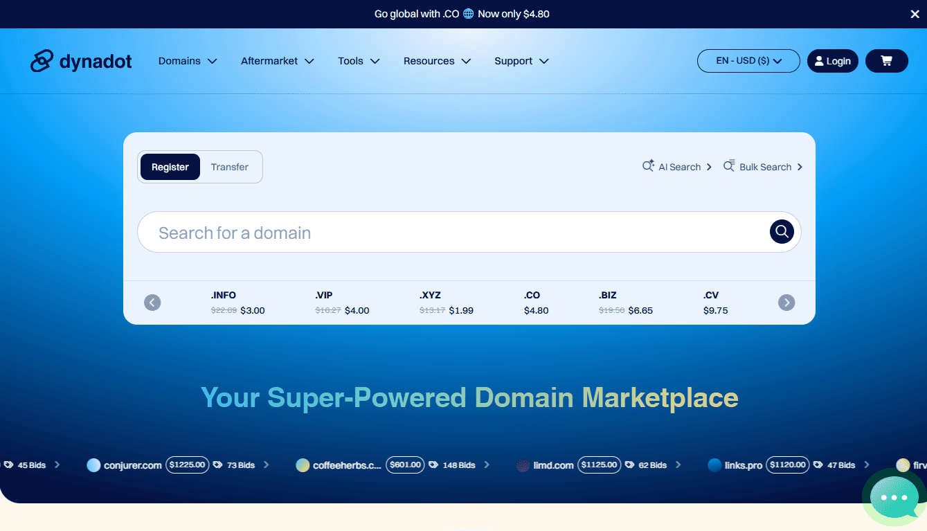 Dynadot domain auction platform for finding expiring domains for sale