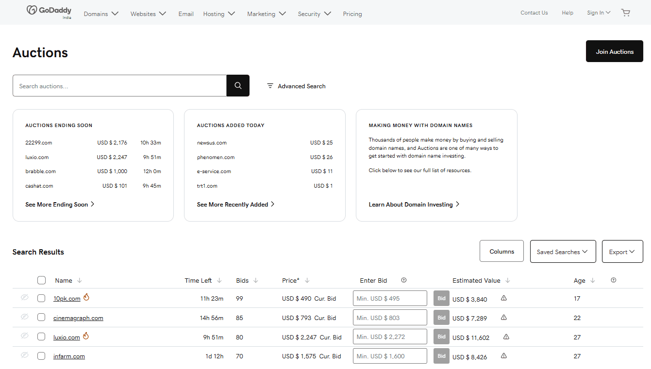 Buy Expiring Domains at GoDaddy Auctions