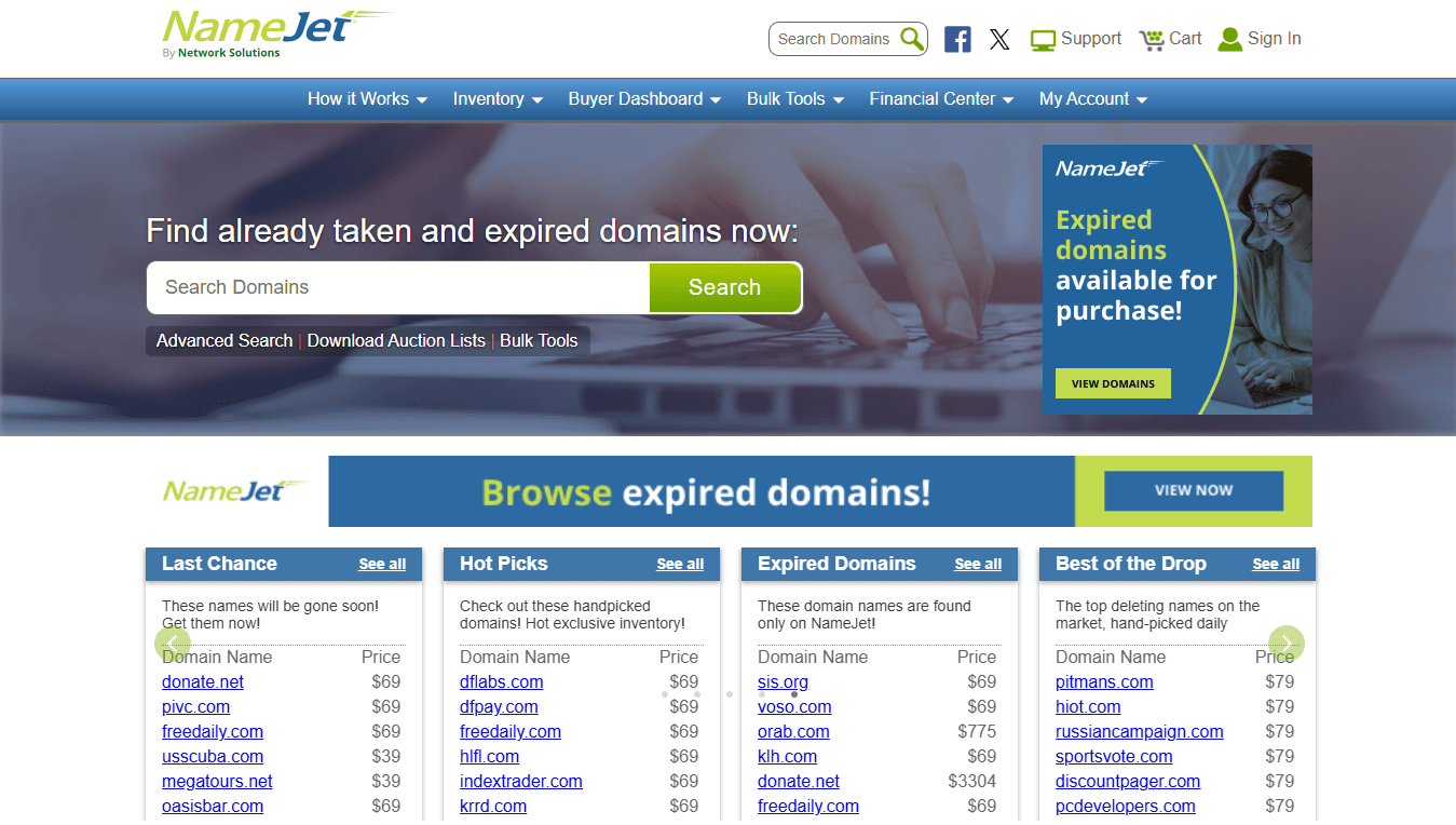 NameJet backorder service for finding expiring domains