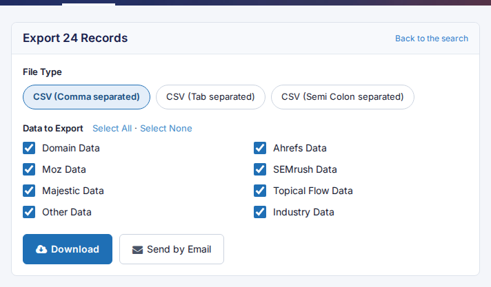 The export options