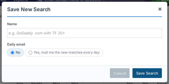 The Save Search dialog