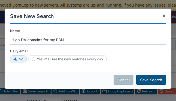 The Save Search dialog