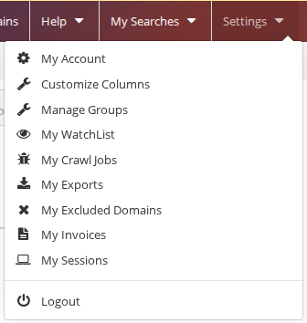 The Settings menu